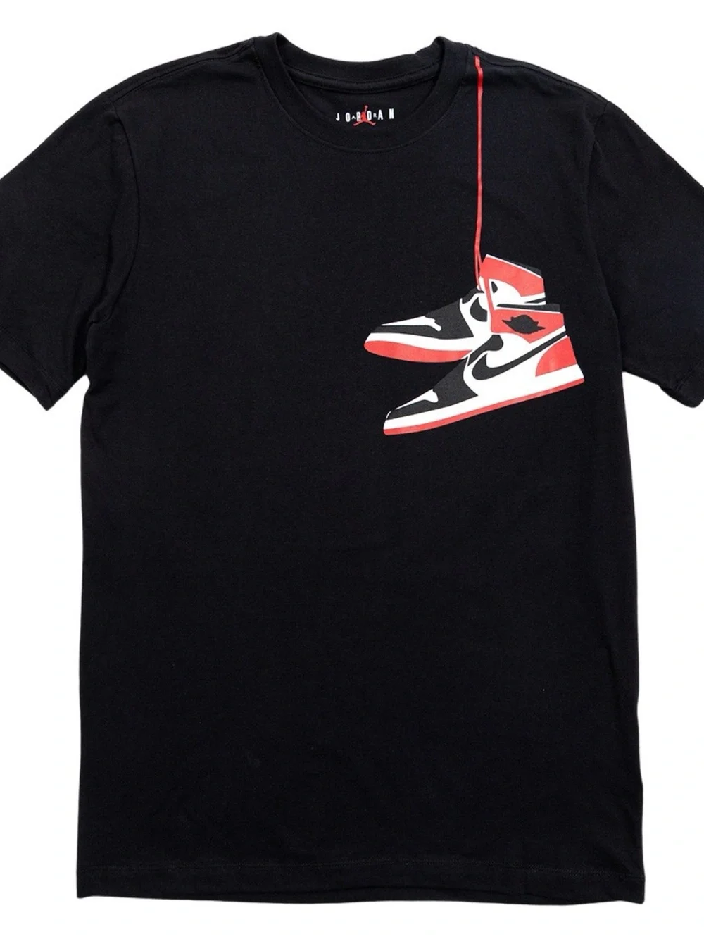 Jordan Men’s Black T‑Shirt with Red and White Sneaker Graphic